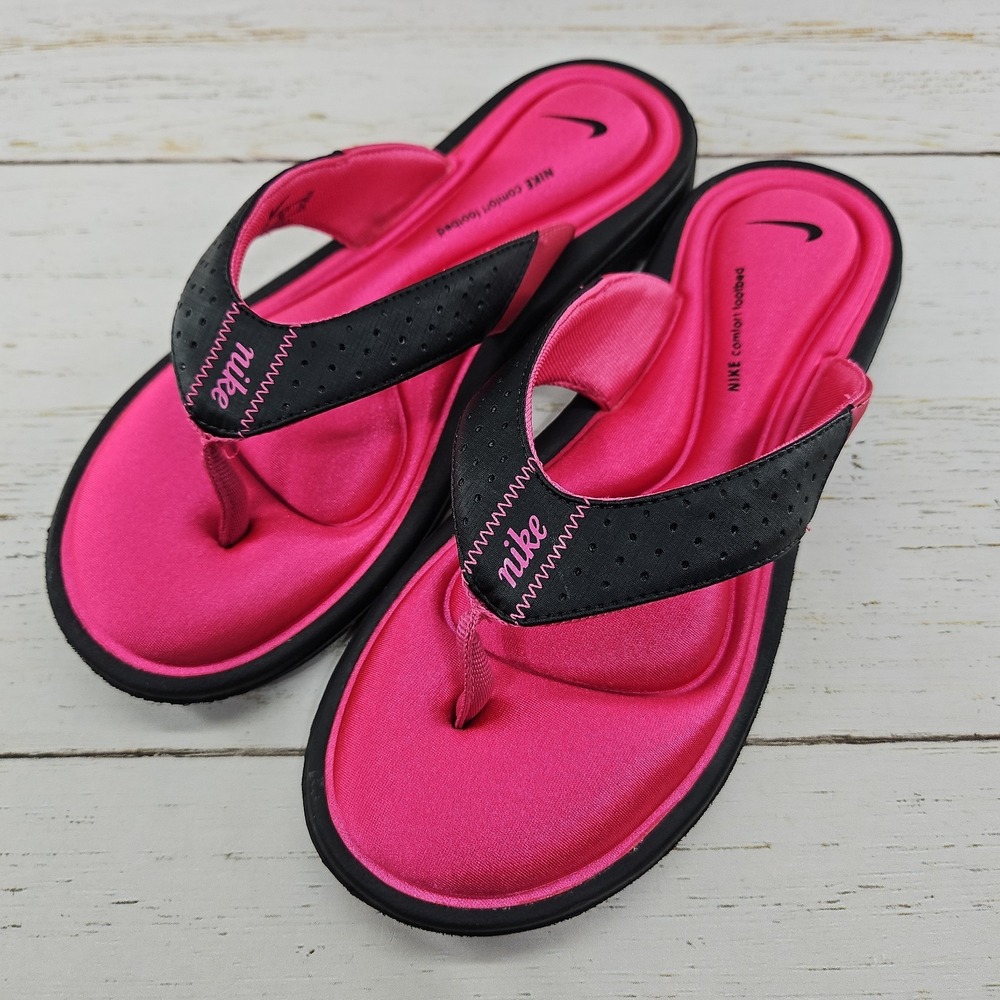 Nike Comfort Footbed Womens Size 7 Pink Black Thong Flip Flops Sandals Athletic